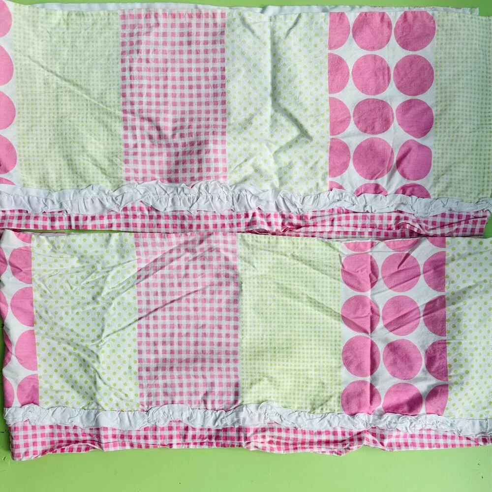 NoJo Nursery Valance Set Pink Green Polka Dot Gingham Ruffle Girls Room Curtains
